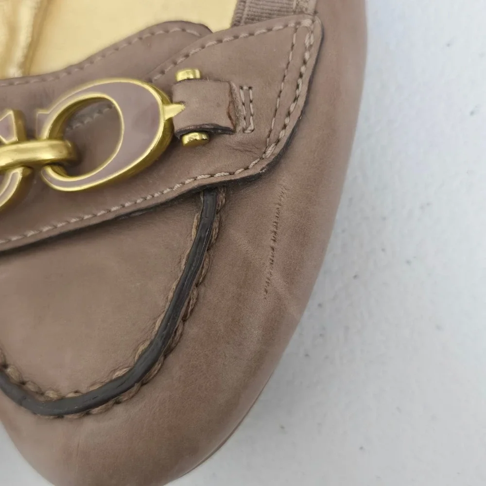 Coach Denise Women Brown Leather Ballet Flats with Gold Accent Buckle Size 7B